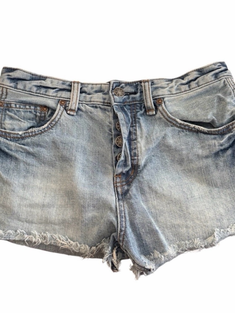 Free People W26 Distressed Denim Cutoff Shorts Button Front